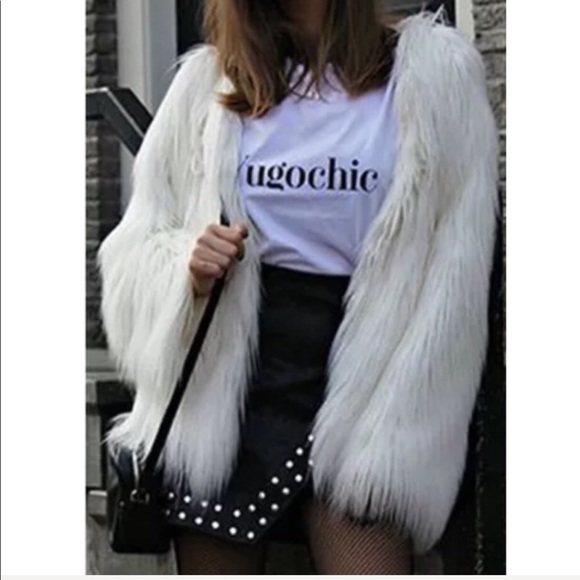 💋STUNNING💋FLUFFY WHITE FAUX FUR SHAGGY COAT - Picture 6 of 9
